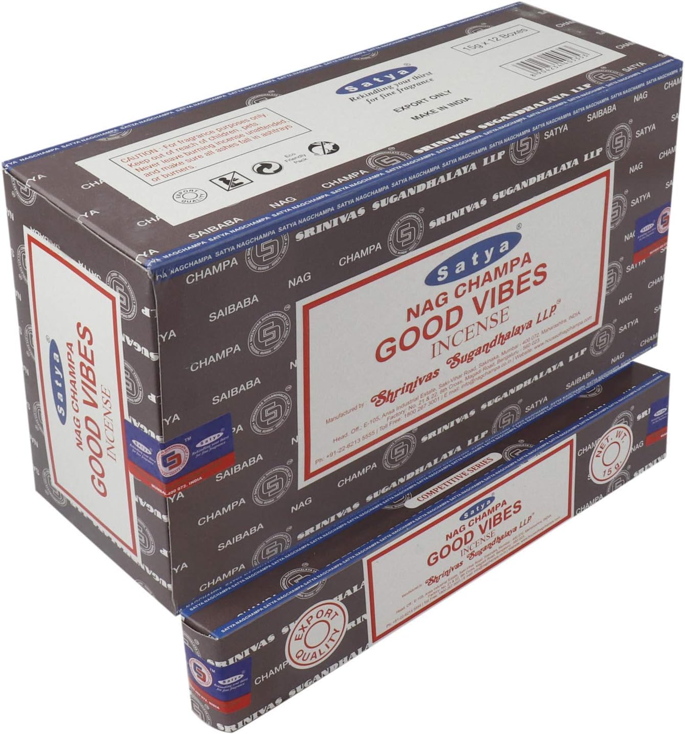 Nag Champa Good Vibes Incense Sticks Meditation and Enlightenment-Worship Temple 12 Packs x 15 grm (180 grm)