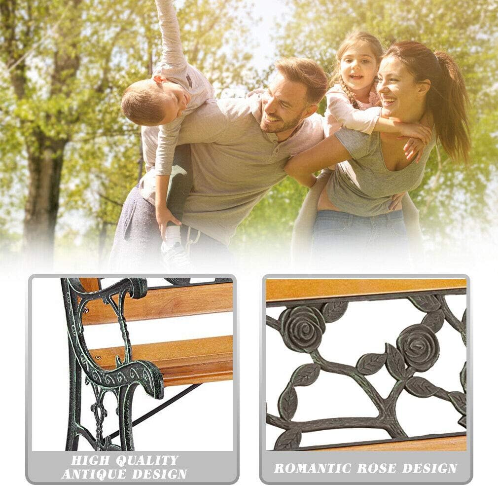 Dkeli Garden Bench Park Bench Outdoor Bench for Outdoors 50" Metal Porch Chair Cast Iron Hardwood Furniture, 480LBS Weight Capacity, for Park Yard Patio Deck Lawn
