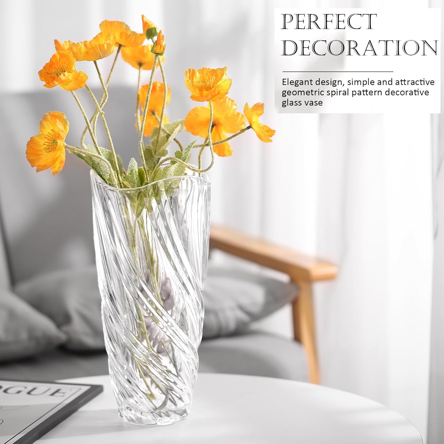 Glass Vase,Elegant Spiral Decorative Centerpiece for Home, Office,Wedding, Stylish Blown Glass Flower Vase, Clear - Image 3