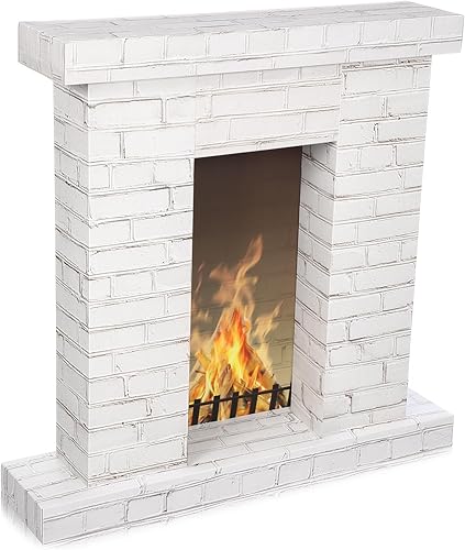 Miniatura 1 de Chimenea de cartón navideño 3D falso 35.5 x 31.5 x 8 pulgadas, chimenea corrugada con accesorios de fotos de fuego, soporte de cartón recortado para
