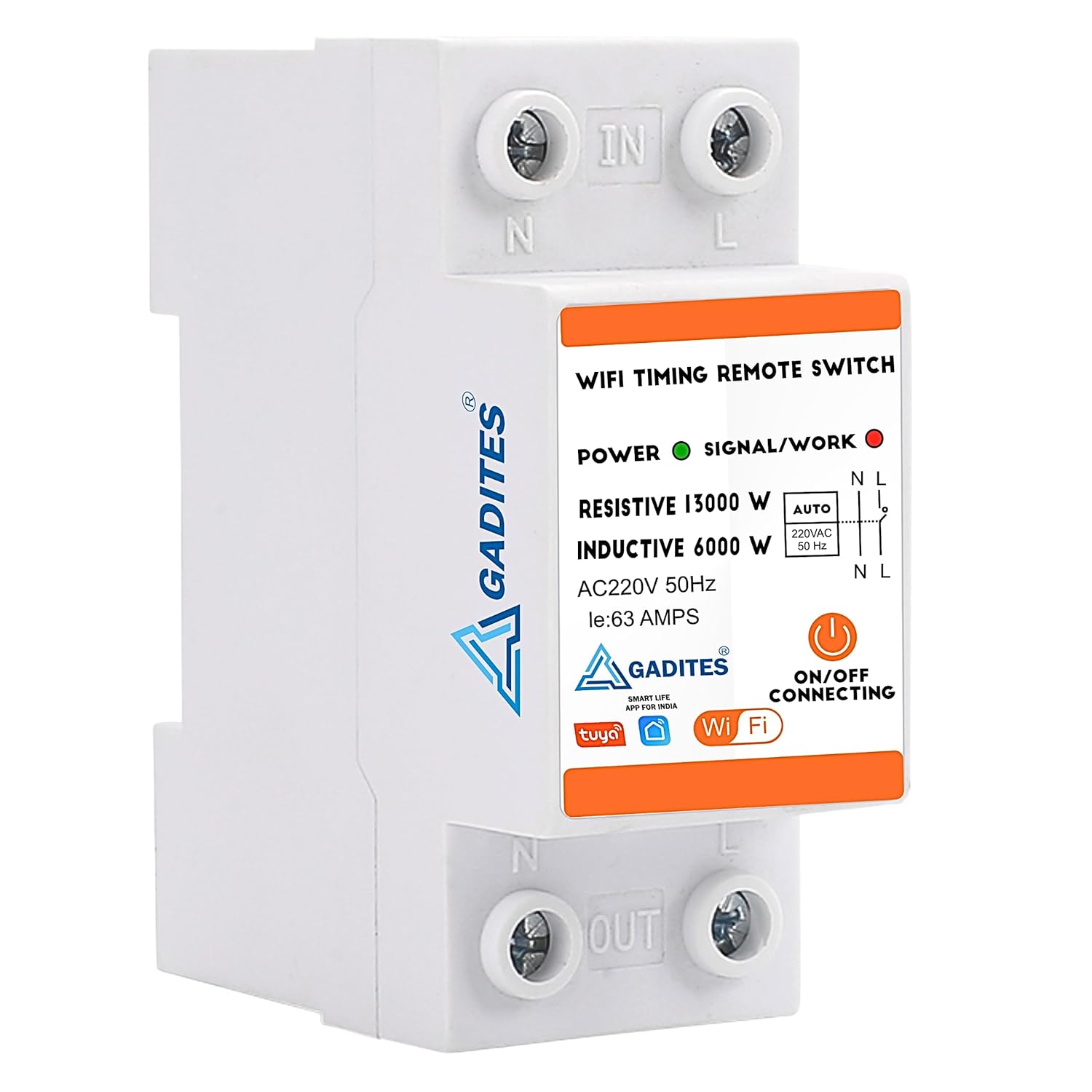Wifi smart Timing Remote switch Bulit WiFi Smart Switch for AC, Geyser, Water Pump, Room Heater Heavy Duty Compatible iOS and Android Smart Life app Works Upto 13000 watts (63 amps)