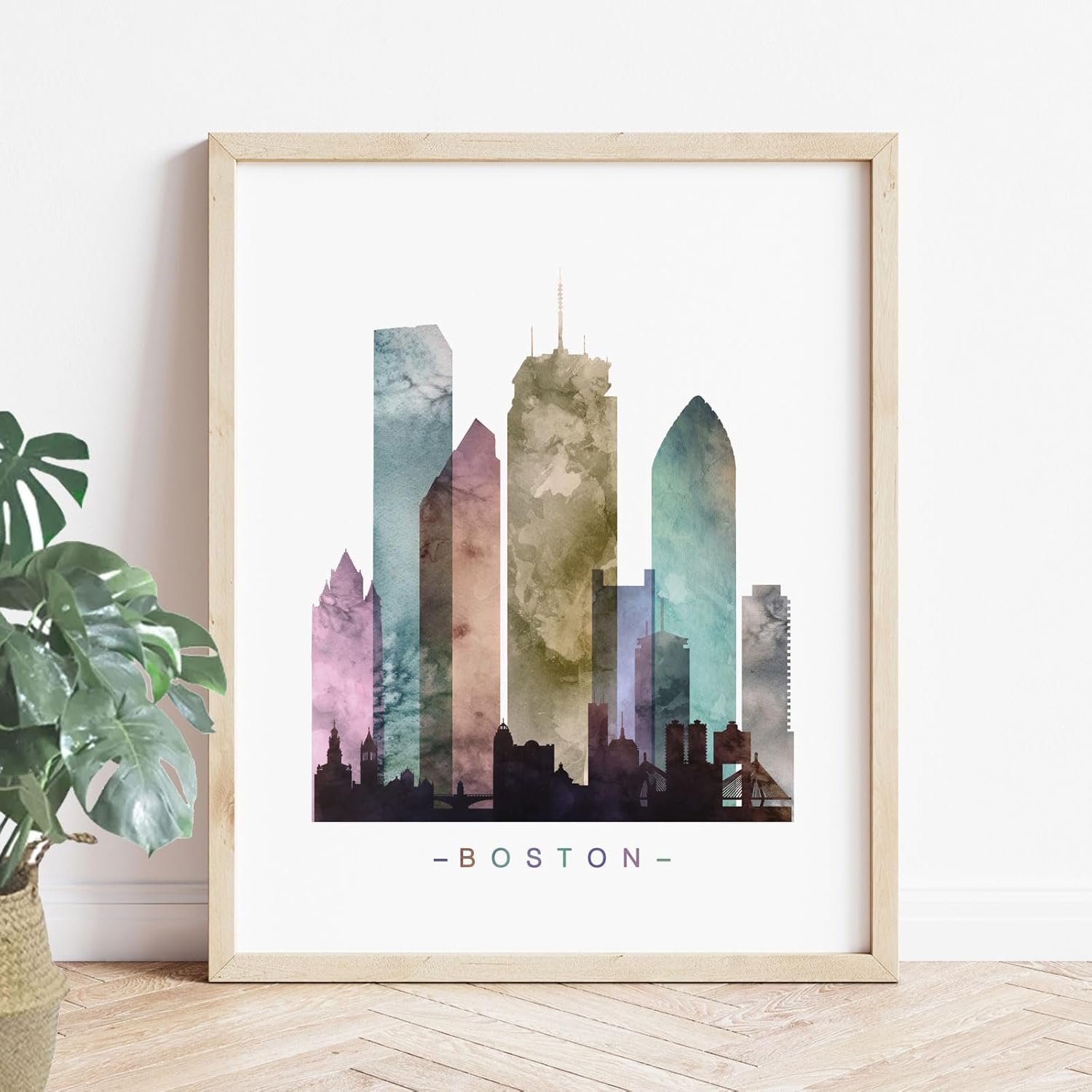 Boston Skyline, Boston Wall Art, Boston Art Print, Watercolor Cityscape Print