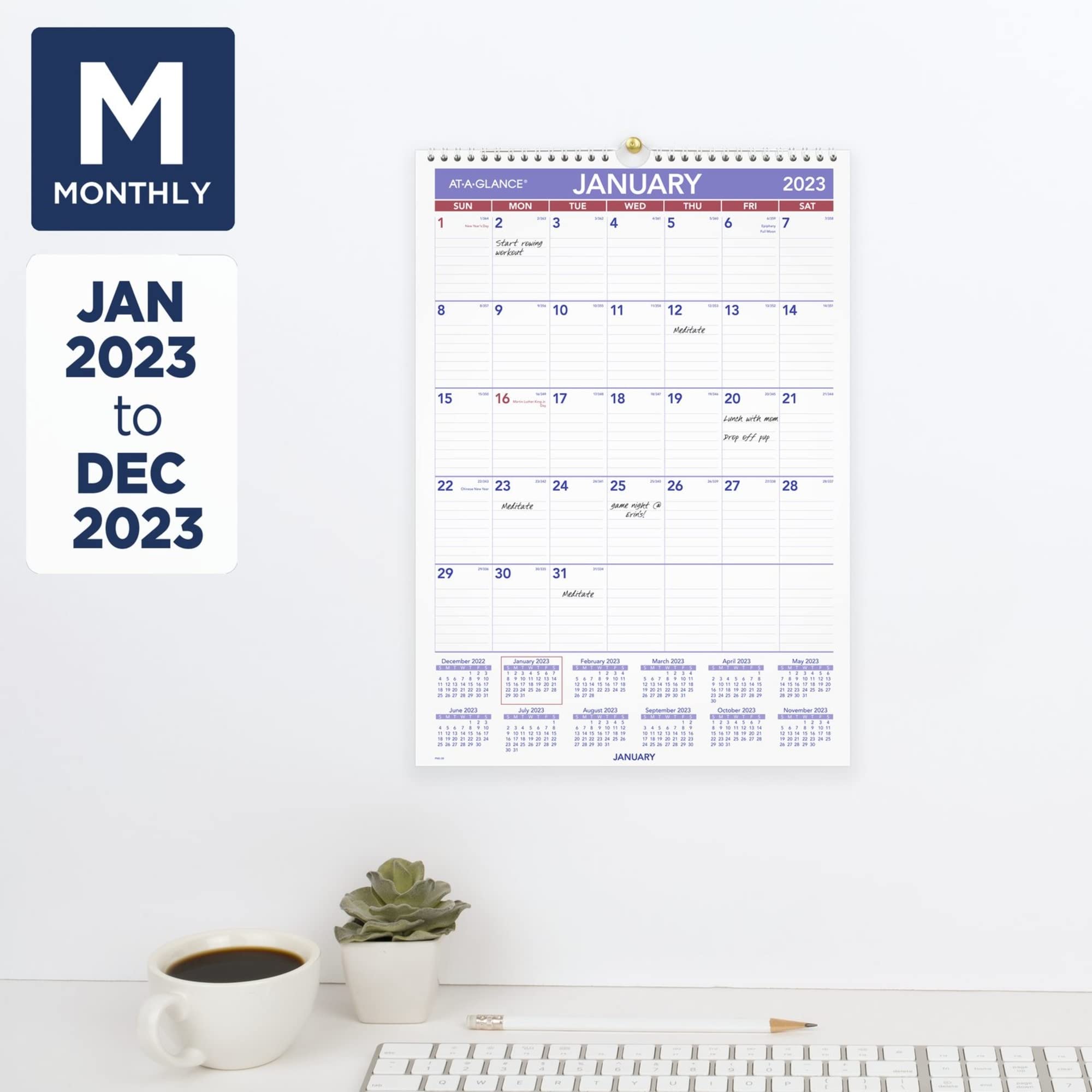 AT-A-GLANCE Wandkalender 2023, 30,5 x 43,2 cm, mittelgroß, monatlich, mit Spiralbindung (PM228)