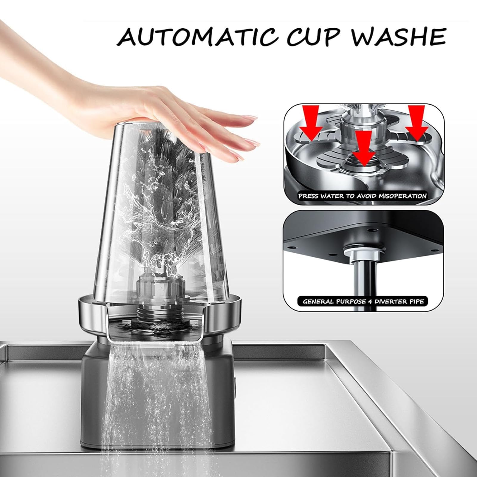 Lavador De Vasos Eléctrico, Limpiador Automático De Vasos Con Interfaz De 4 Puntos, Material ABS Inoxidable 304 Y Duradero, Limpieza a Fondo De 360° a Alta Presión, Para Bar, Cocina, Fregadero