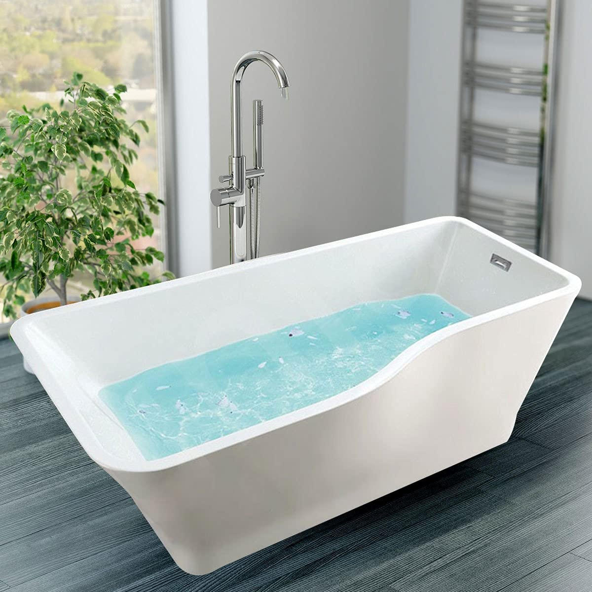 DECORAPORT 67 In CUPC Certified Elegant Tapered Shape Freestanding Deep Soaking Bathtub Pure White Acrylic Stand Alone Tub (D-DK-SLD-YG871)