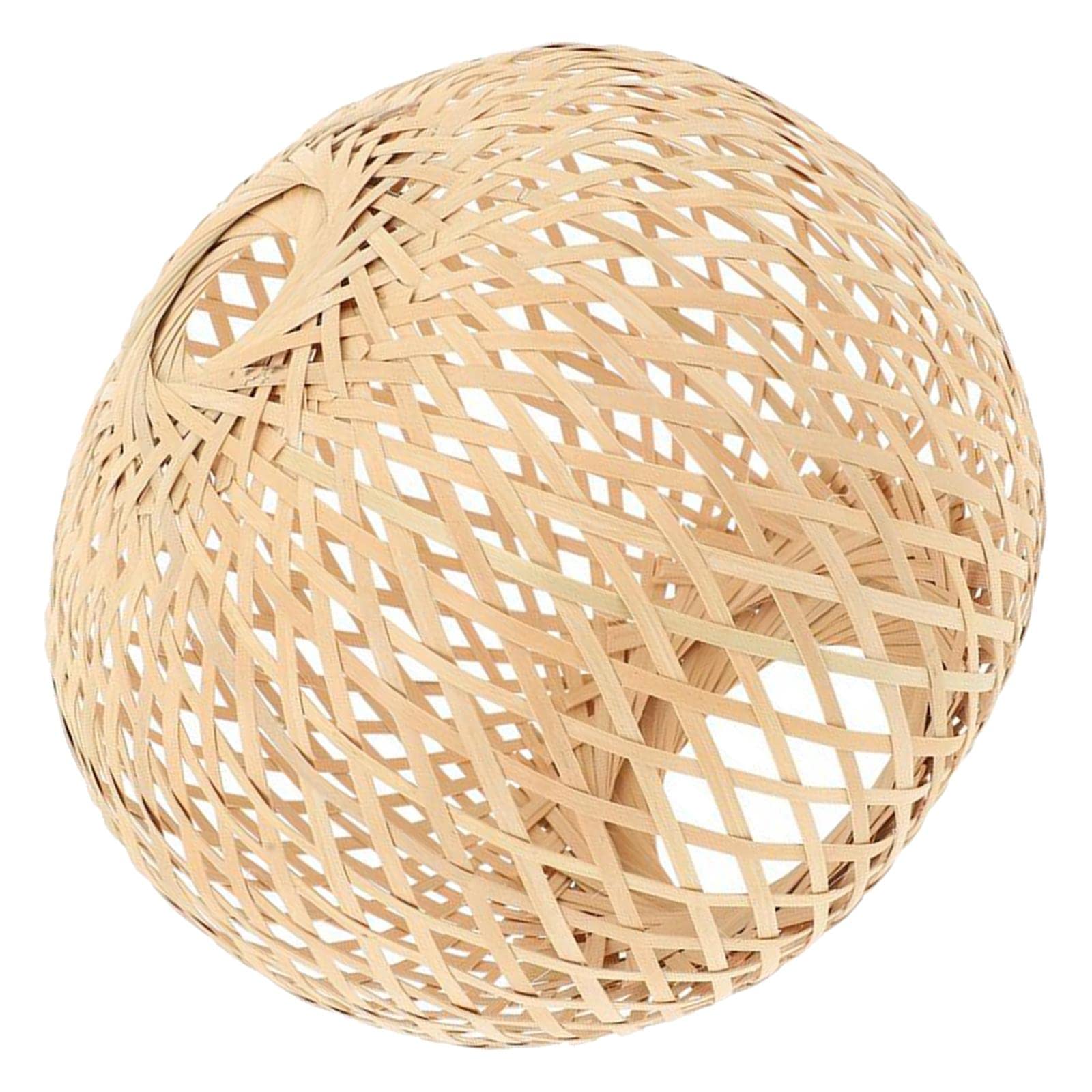 perfk Bamboo Woven Lampshade Handwoven Ceiling Pendant Light Shade Lamp Shade Chandelier Cover for Bedroom Teahouse Kitchen Island Restaurant Cafe, 18x19cm