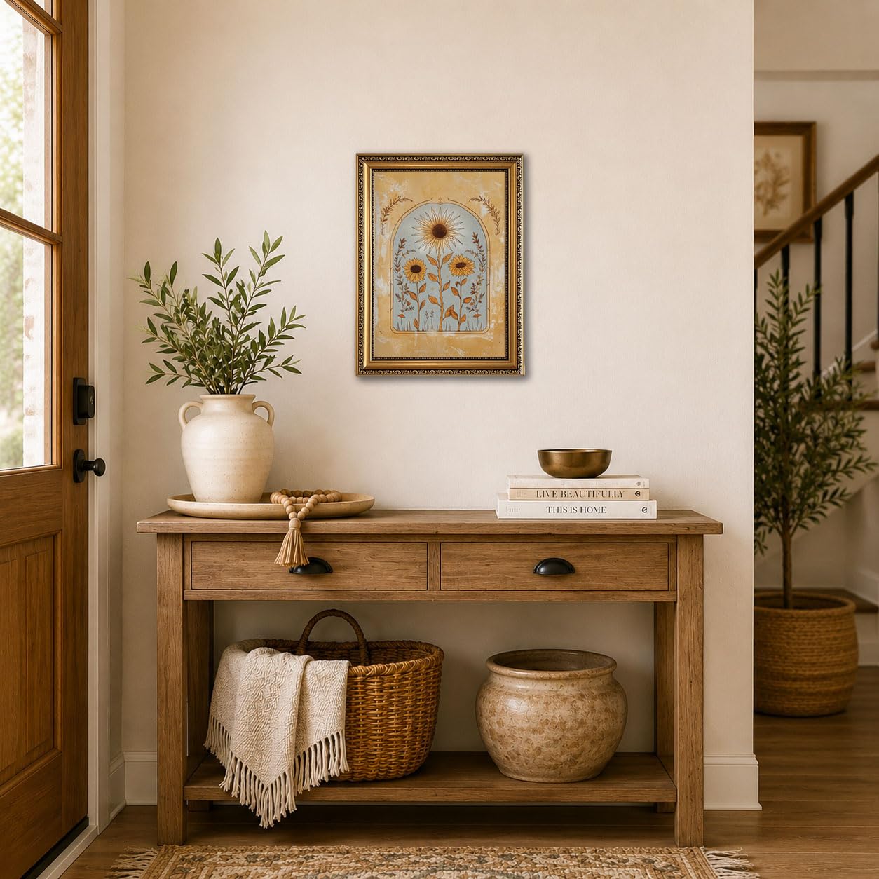 Photo 1 of Avklitu Vintage Sunflower Wall Art, Gold Framed Boho Botanical Print