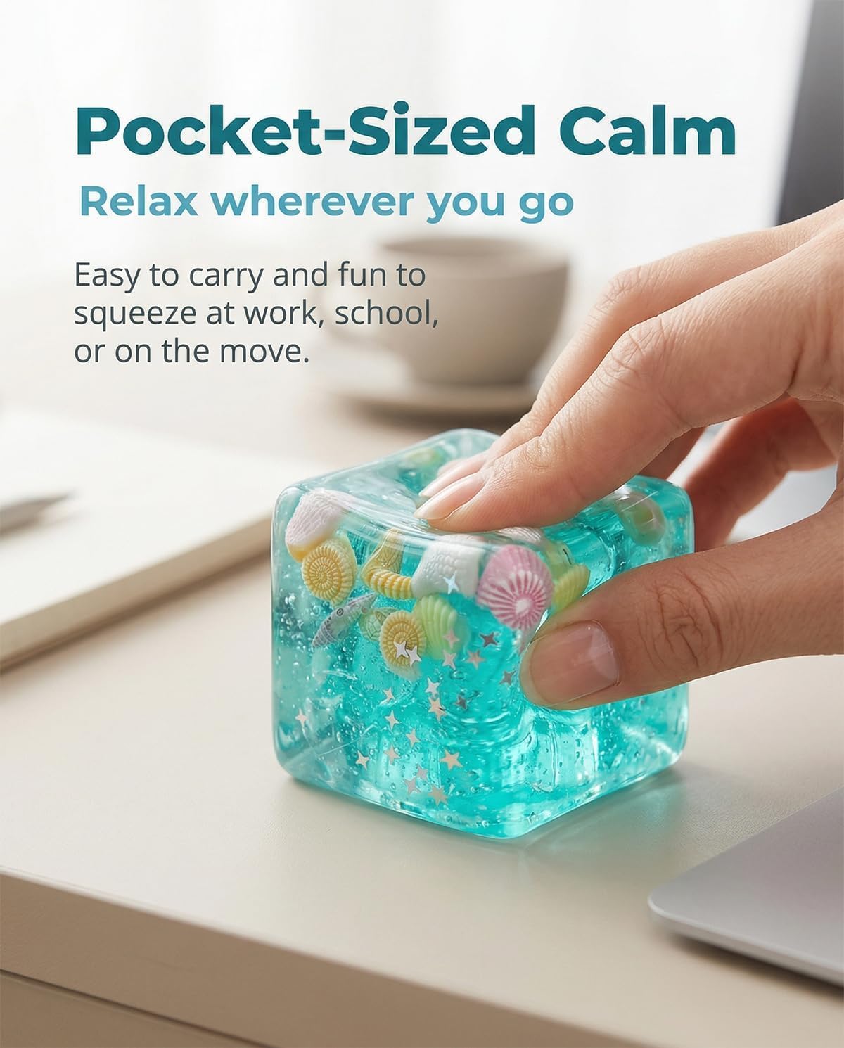 Ice Cube Stress Balls - Marine Shells Squishy Toy Set, Ocean Ice Cubes Squishy, Soft Slow Rise Sensory Fidget Toys for Anxiety Relief, Funky Ice Ball Squishy (3pc)