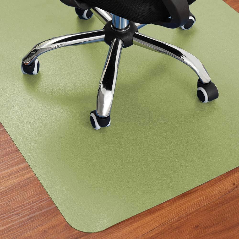 DECAKE Extra Large Office Chair Mat PU Leather Floor for Hardwood Floor,Non-Slip Computer Gaming Rolling Carpet Heavy Duty Under Desk Rug (Light Green,90x120cm)