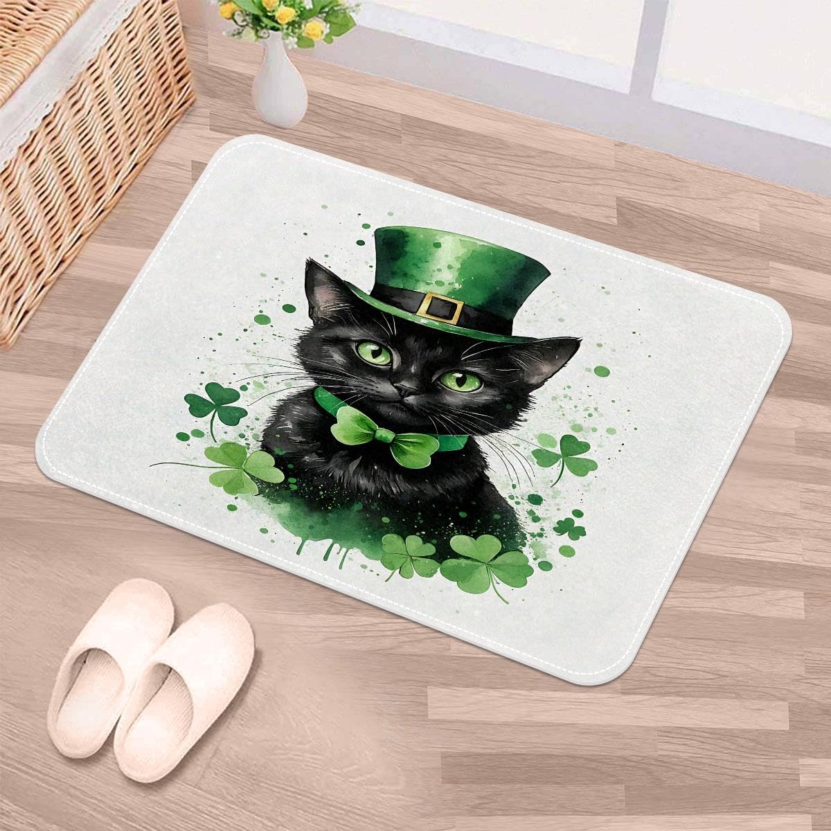 Felpudo de San Patricio con diseño de gato ideal para dar la bienvenida a tu hogar