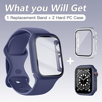 スポーツバンド スクリーンプロテクターケース Apple Watchバンド44mm対応 レディース/メンズ ソフトシリコン交換用ストラップ ハードPCカバー付き iWatch Series 6 5 4 SE用