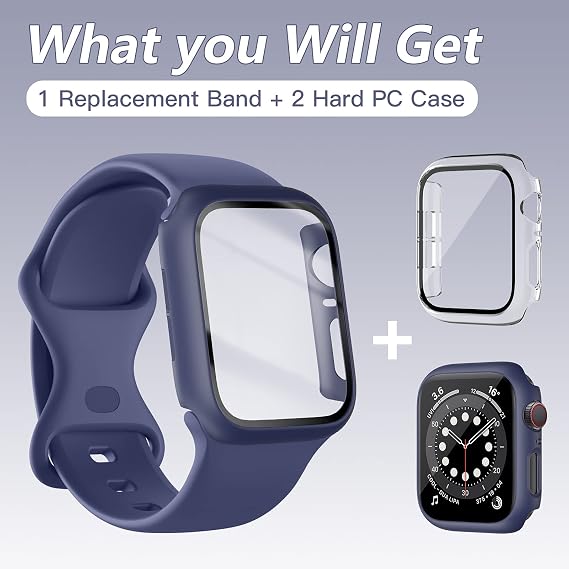 スポーツバンド スクリーンプロテクターケース Apple Watchバンド44mm対応 レディース/メンズ ソフトシリコン交換用ストラップ ハードPCカバー付き iWatch Series 6 5 4 SE用