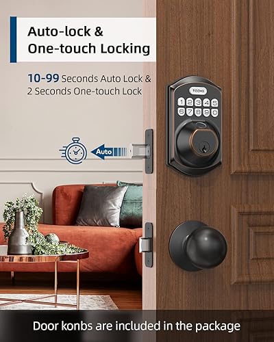 Miniatura 3 de TEEHO TE002K - Juego de cerradura de puerta de huella dactilar, cerradura de puerta de entrada sin llave con asa, perilla de puerta con cerrojo de