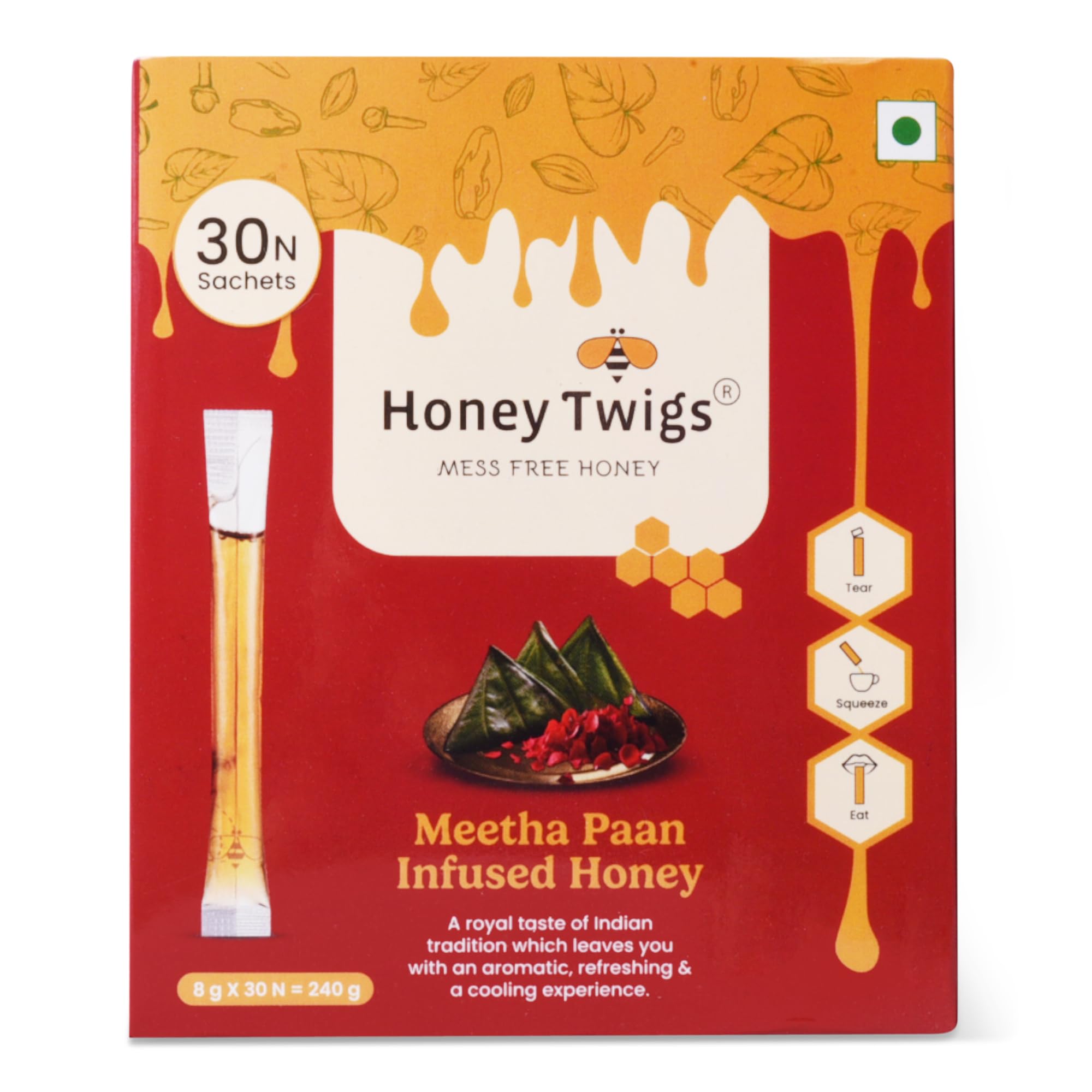 Honey Twigs Meetha Paan Infused Honey 240gms (30 Single Sachets) |Traceabe Source | Zero Added Sugar | Paan Extract