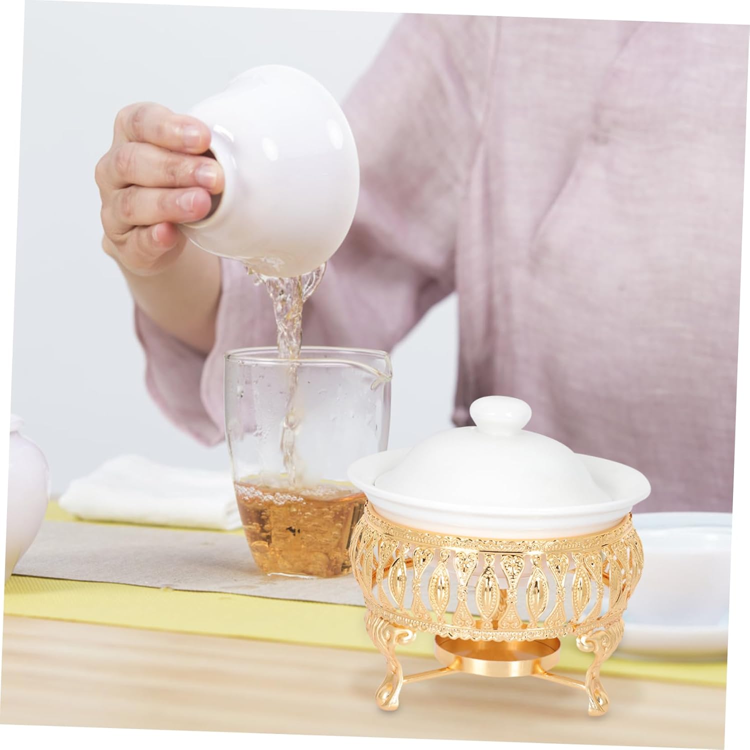 Teapot Warmer Ceramic Pot Elegant Candle Stand High-Temperature Resistant Tea Heating Tool for Loose Leaf and Blooming Tea for Home and Office Use