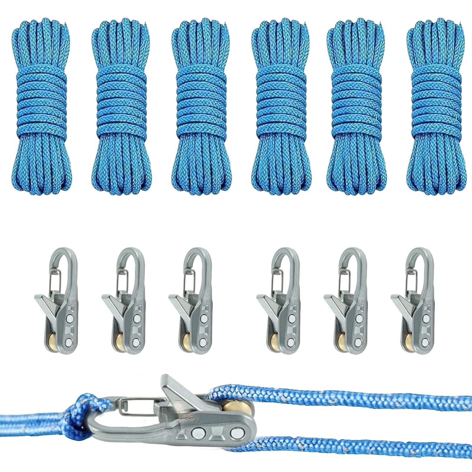 Muiltvoe 6-Pack Rope Roller Cam Lock Tensioner, Rope Tightening Tool for Outdoor Camping Hiking Boating Tarps & Tent Outdoor Gear Cord and Ropes Tightening and Cinching Tool for Boat & Stationary Use