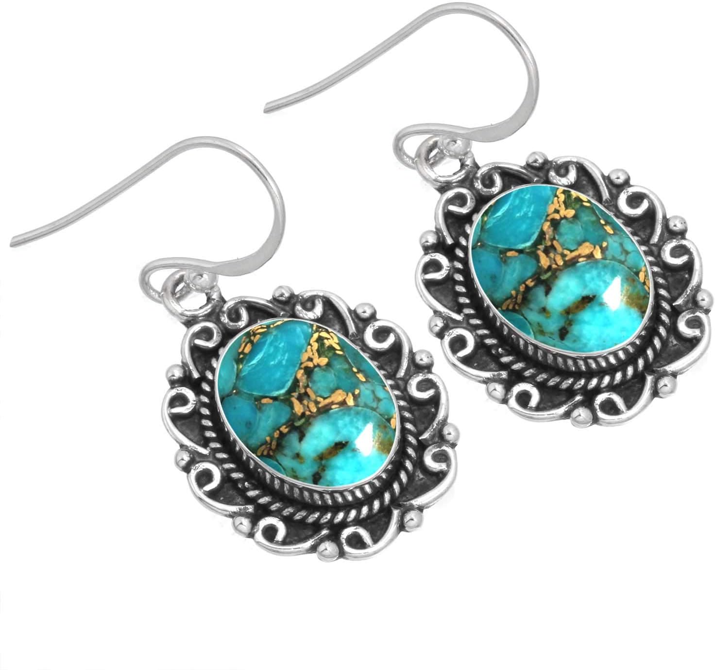 Boho Handmade Jewelry Natural Gemstone Lapis, Amber, Agate, Crystal Oval Genuine 925 Sterling Silver Drop Dangle Earring For Women