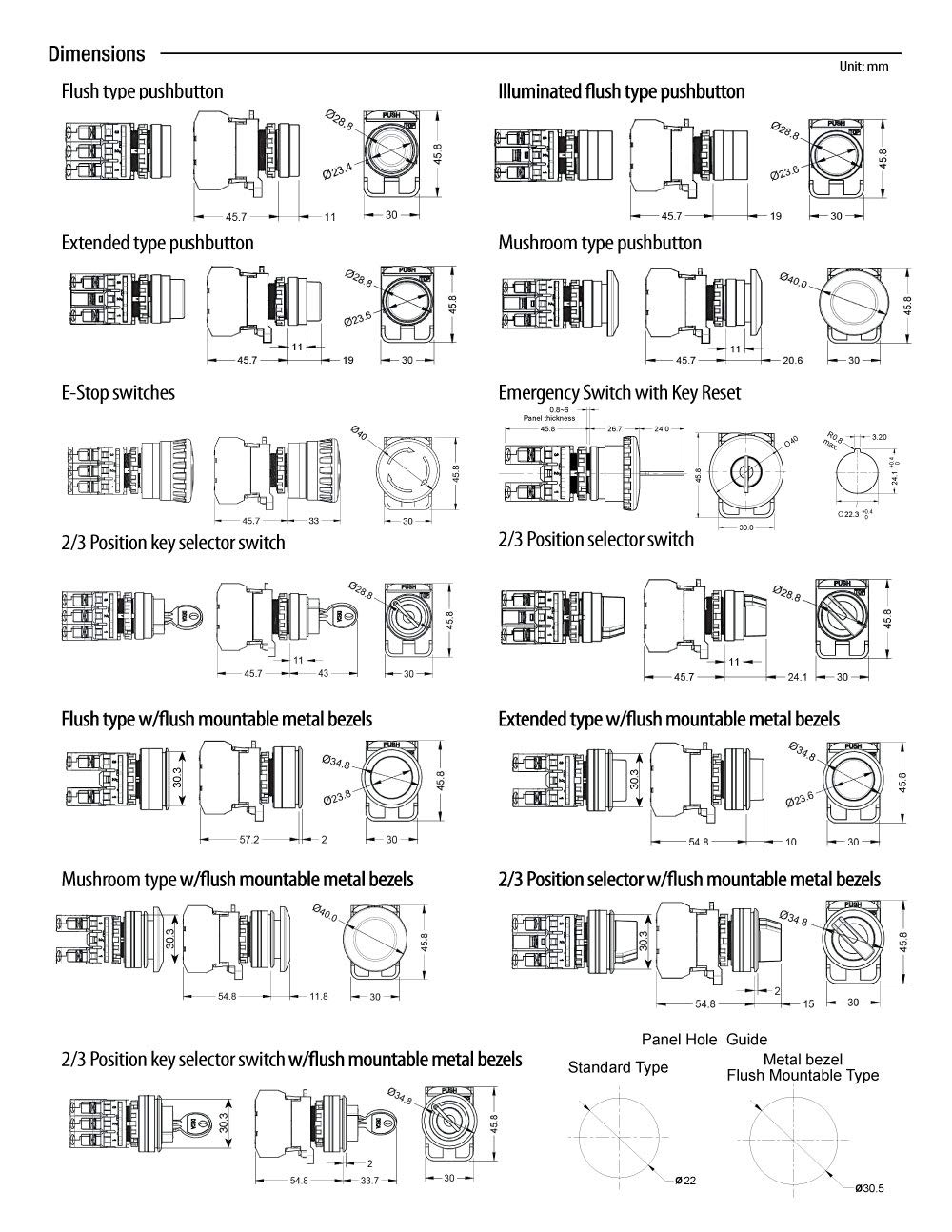 A204K-31BE20-2, 22mm Key selector Switch, Metal Bezel, 3 Positions, Spring Return from Right, 110V 10A 2NO