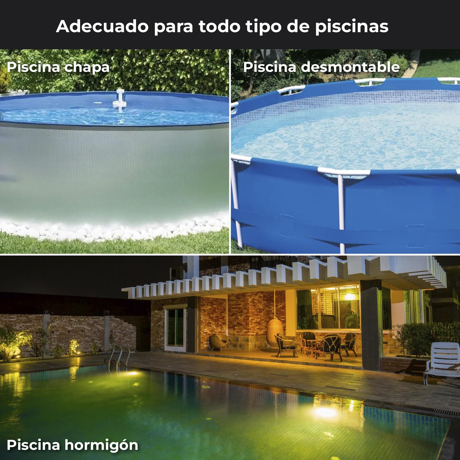 LED ATOMANT 4x Luz Piscina LED RGB 10W IP68 Cable 8m Adaptador y Mando