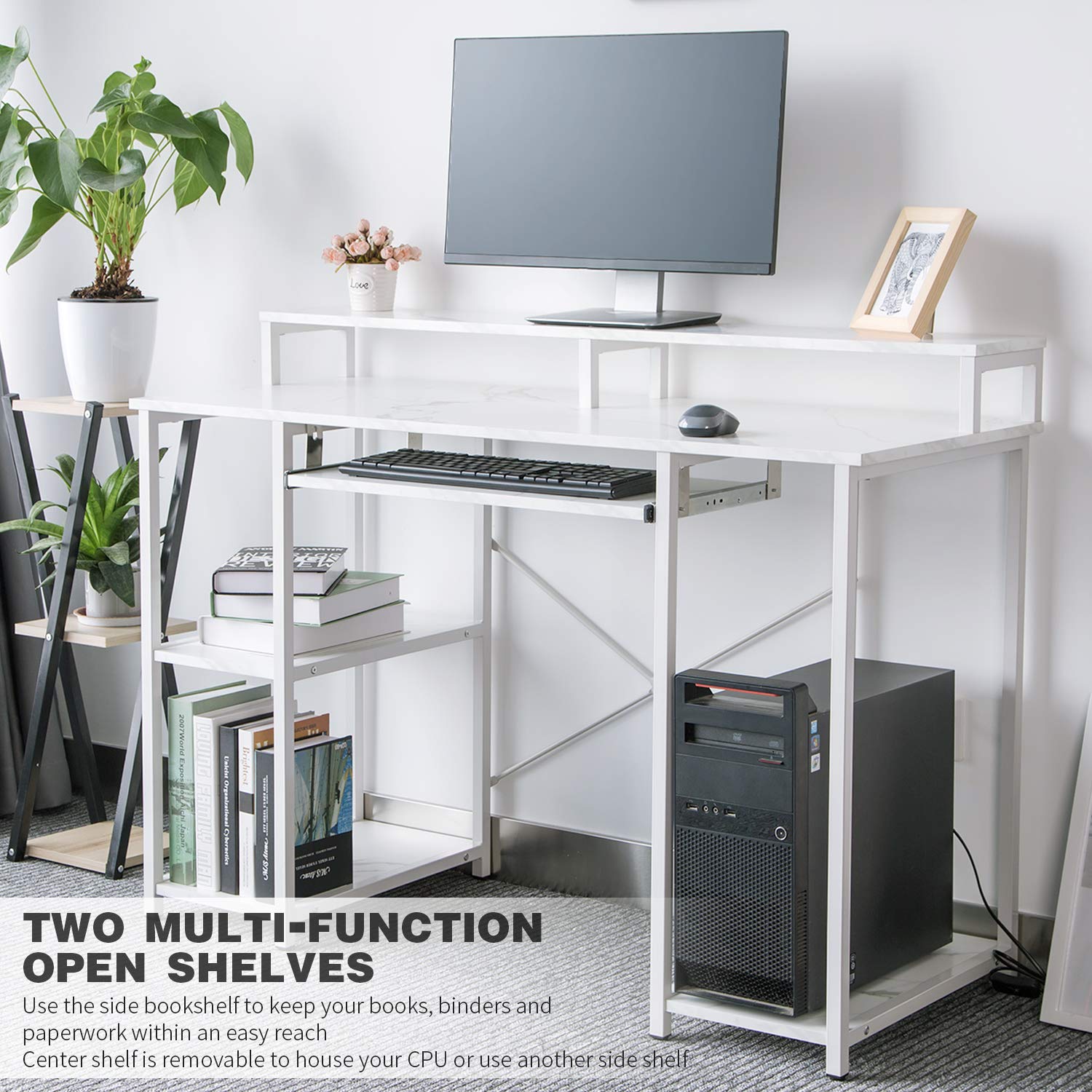 TOPSKY Computer Desk with Storage Shelves/23.2” Keyboard Tray/Monitor