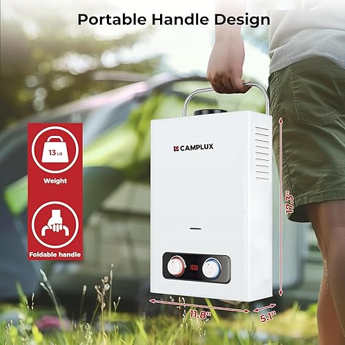 Vista 19 de CAMPLUX - Calentador de agua de propano sin tanque de 4.22 GPM, calentador de agua de propano para exteriores, para campamento, fuera de la red