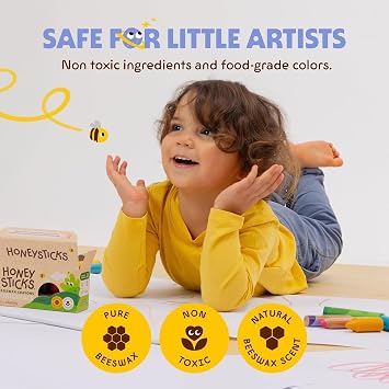 Honeysticks 100% Pure Beeswax Crayons (12 Pack) - for Baby 1+, Toddlers 1-3 | Non-Toxic Crayons for Toddlers 1-3, Safe for Baby from 1 Year Old Plus, Natural Beeswax and Food-Grade Colors, Easy Grip, Eco