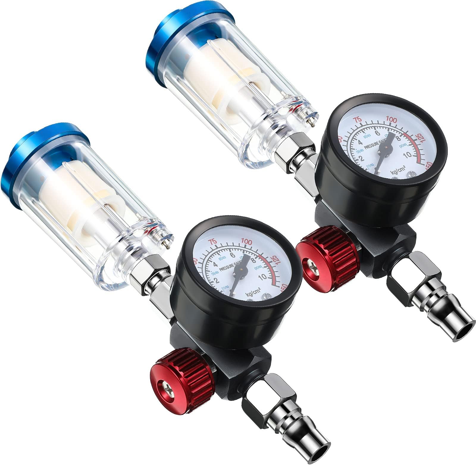 Honoson 2 Packs Air Adjusting Regulator Valve 1/4 Inch with Pressure Gauge and Water Trap Filter, Oil Separator Water Pressure Compressor Regulator for Air Spray Paint Gun Cleaner