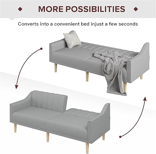 Miniatura 8 de ZeeFu Sofá cama tipo futón convertible de 74 pulgadas, moderno sofá cama plegable convertible de terciopelo gris con respaldo ajustable, sofá futón