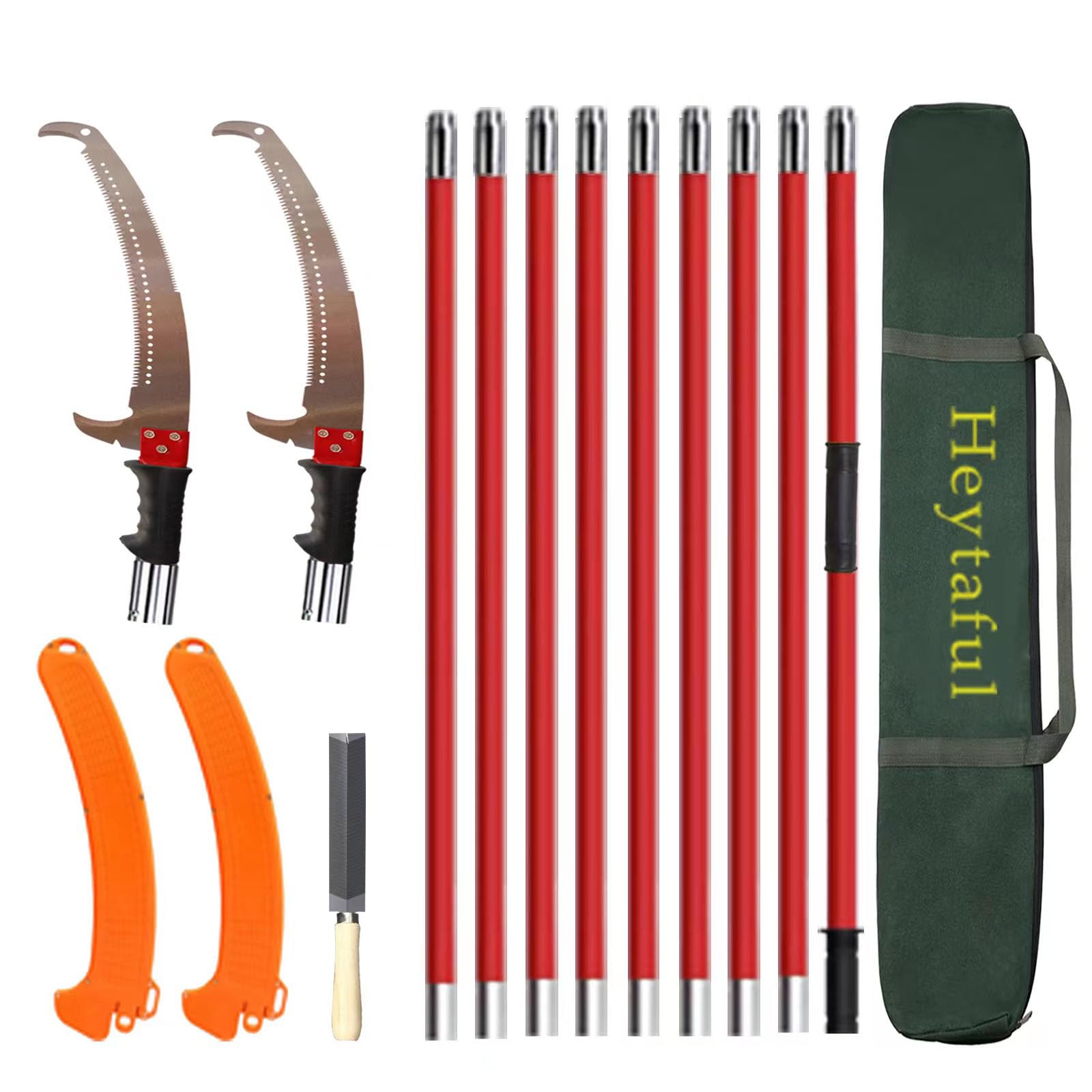 Heytaful Manual Pole Saw 30 FT Extendable Tree Pruner High Branches Trimming for Pruning Palms and Shrubs with Long Handle (Red)