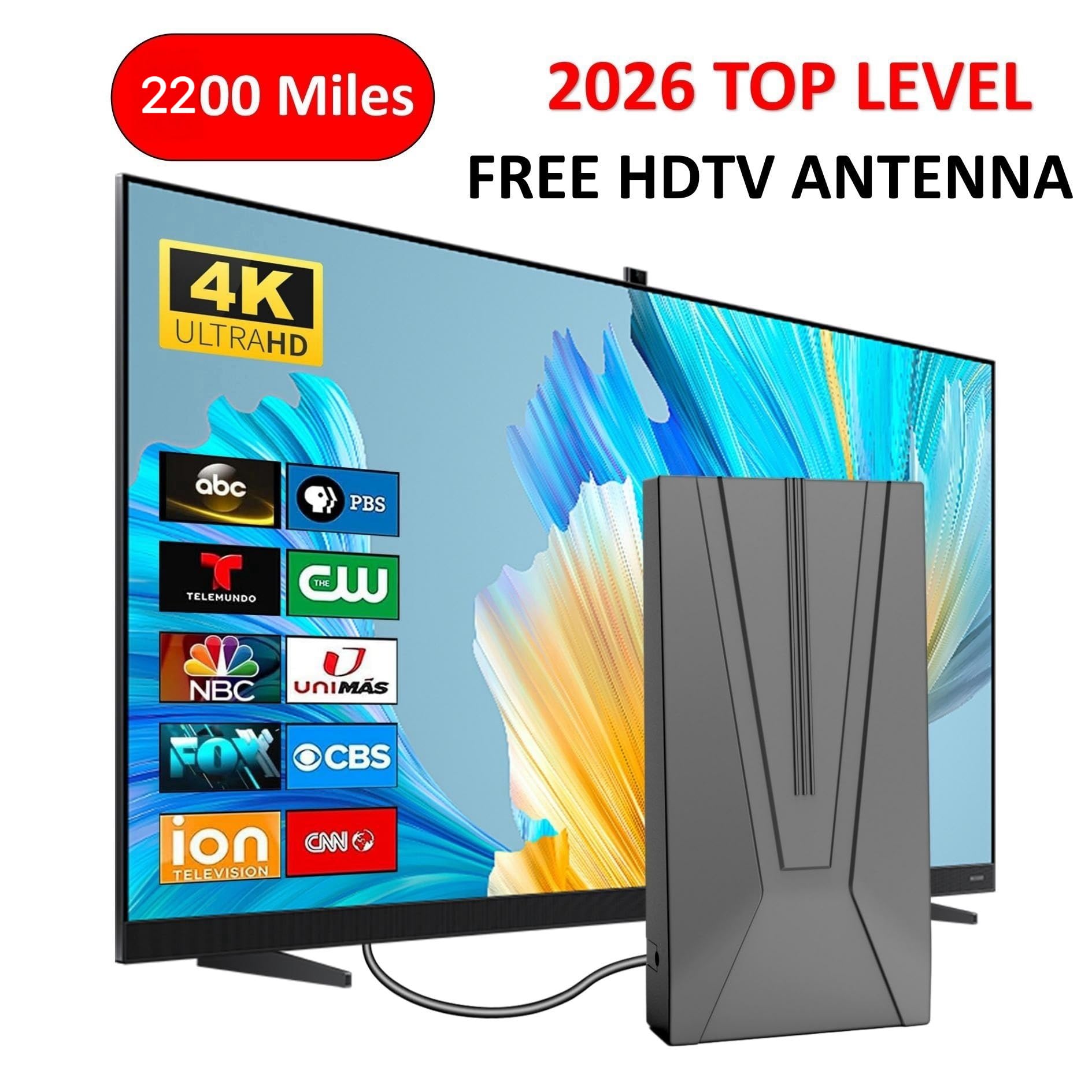 Antenna TV per interni aggiornata 2026 fino a oltre 2900 miglia di distanza HD antenna digitale per Smart TV, più forte con amplificatore di segnale amplificato, supporta 4K 8K 1080p tutti i