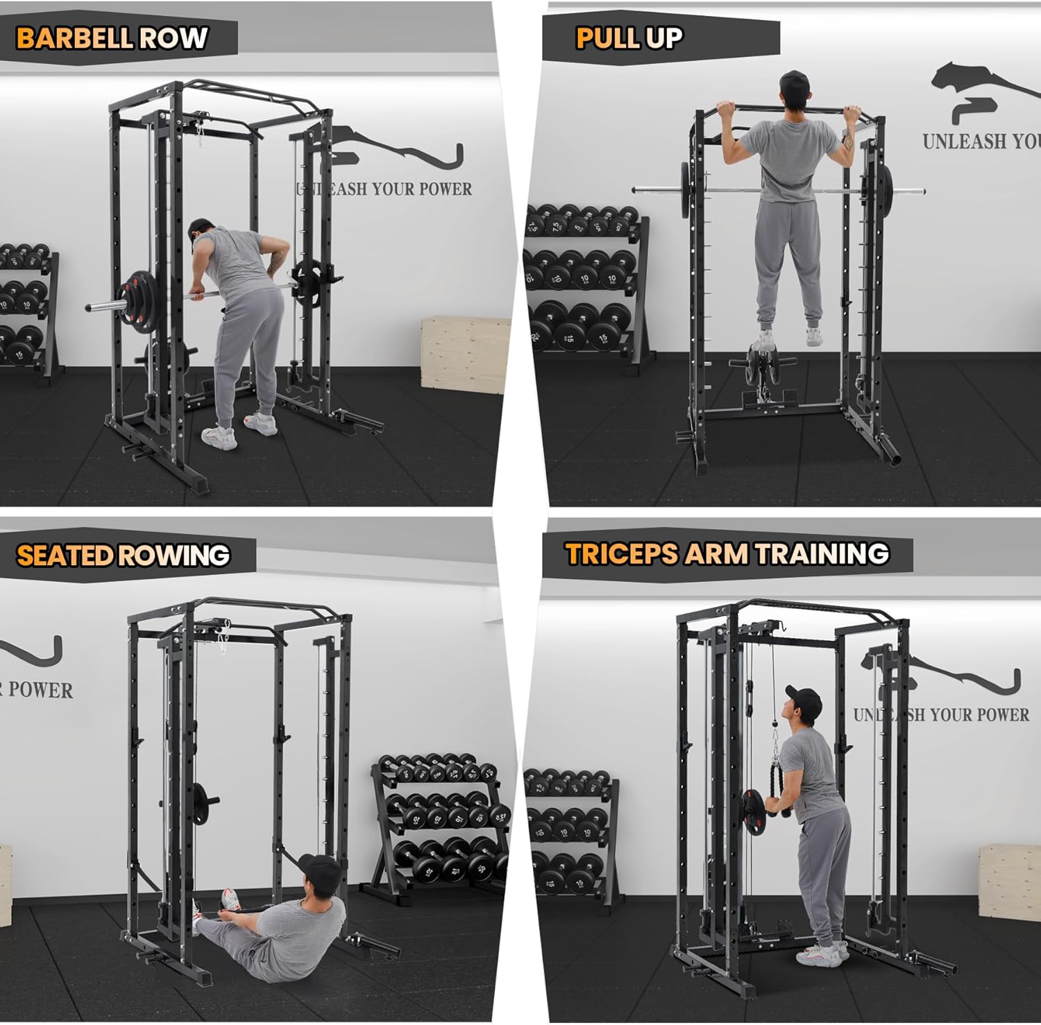 STMHOM STMHOM Power Cage – 1600 Lbs Capacity with Smithbar & LAT Pulldown - Image 8