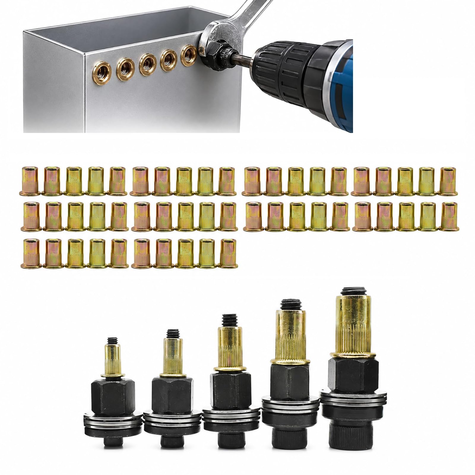 77pcs Rivet Nut Tool Kit, Rivet Nuts and Bolts Kit，55pcs