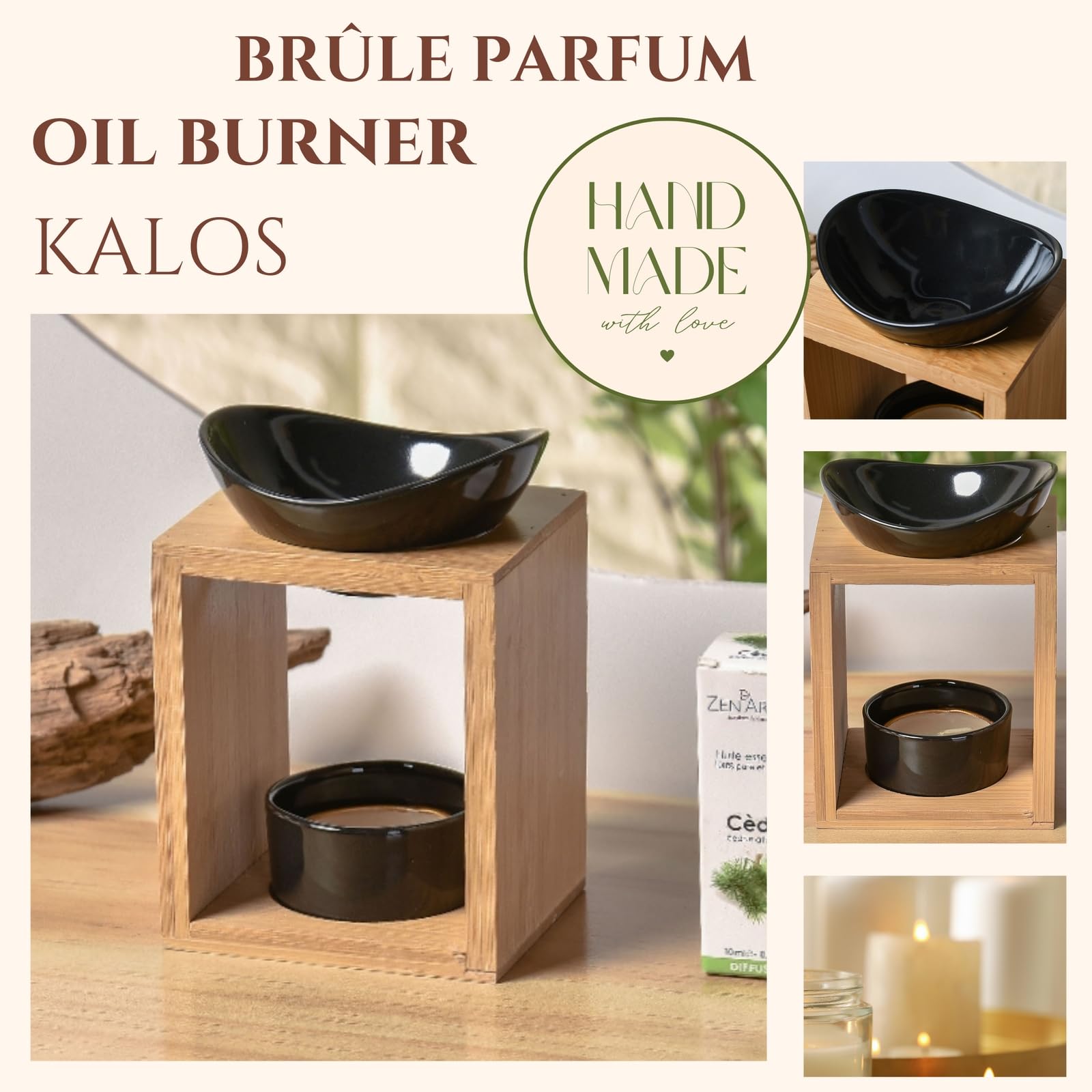 Zen'Aroma – Quema de Perfume Natural Kalos – Quemador de aceites Esenciales, Fondants perfumados, Cuadrado de Cera perfumados – difusión por Calor Suave – aromaterapia – Objeto Decorativo y