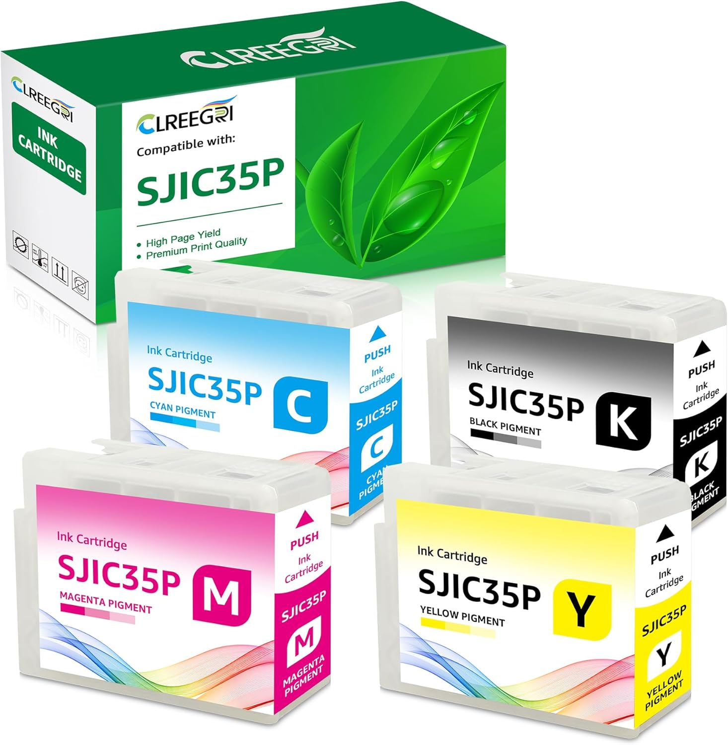 Remanufactured SJIC35P Ink Cartridge SJIC35P MBK C M Y Ink Pack Compatible with ColorWorks CW-C6000Au C6000Pu C6500Au C6500Pu Color Inkjet Label Printer (Black/Magenta/Cyan/Yellow, 4-Pack)