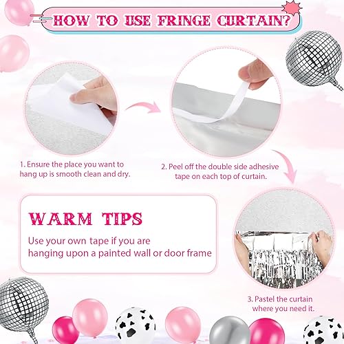 Miniatura 3 de Hydren 95 piezas de decoraciones de fiesta de discoteca occidental para mujer, color rosa intenso, rosa, rojo, plata, arco de globos de vaquera,