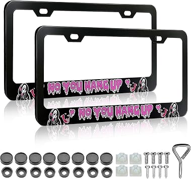 LIN KANG Ghost Skull Face No You Hang Up License Plate Frame for Women - 2 Pack Car Plate Frame Aluminum License Plate Holders Covers with Free Screws Fasteners Caps