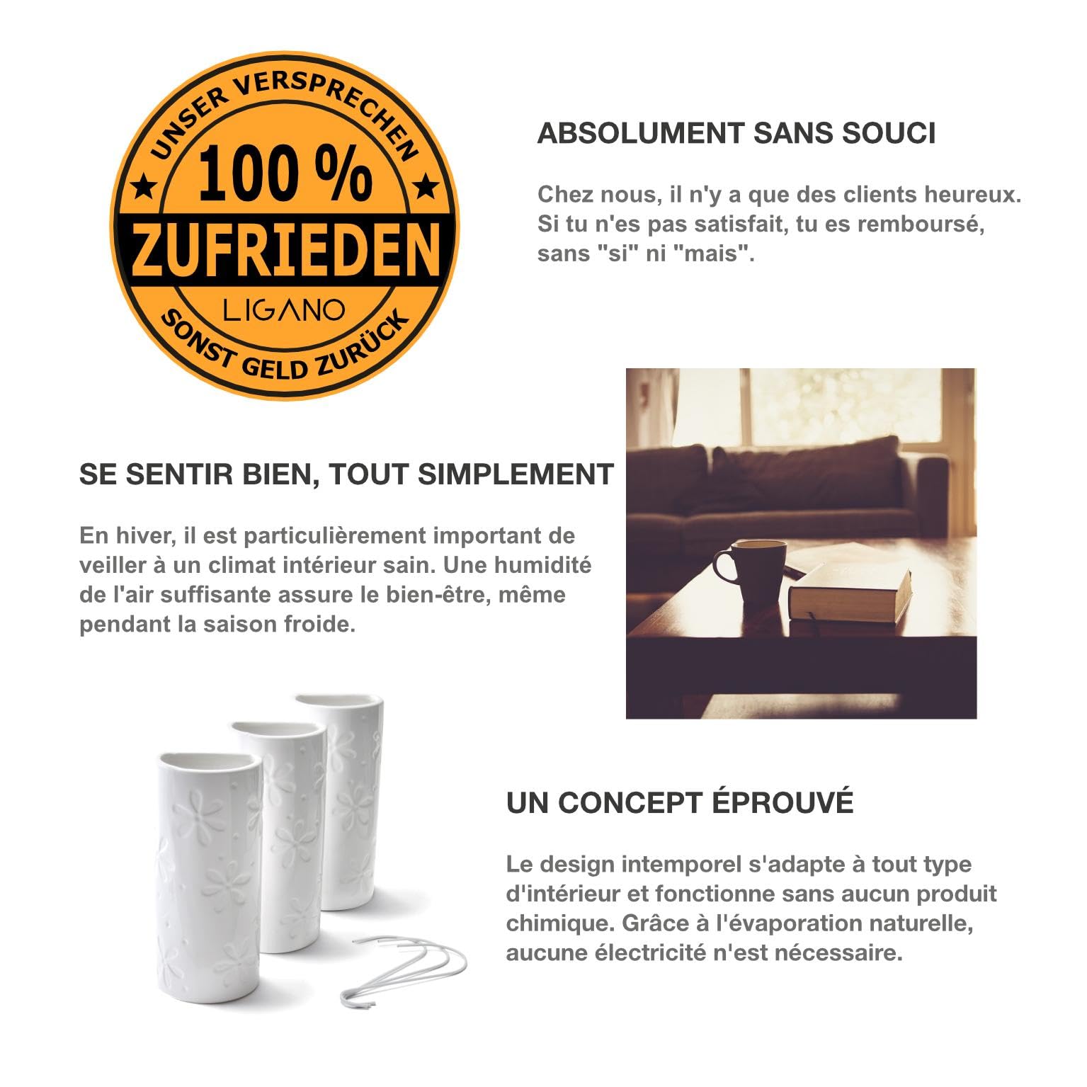 Lot de 3 humidificateurs d’air pour le radiateur - En céramique - Motif floral