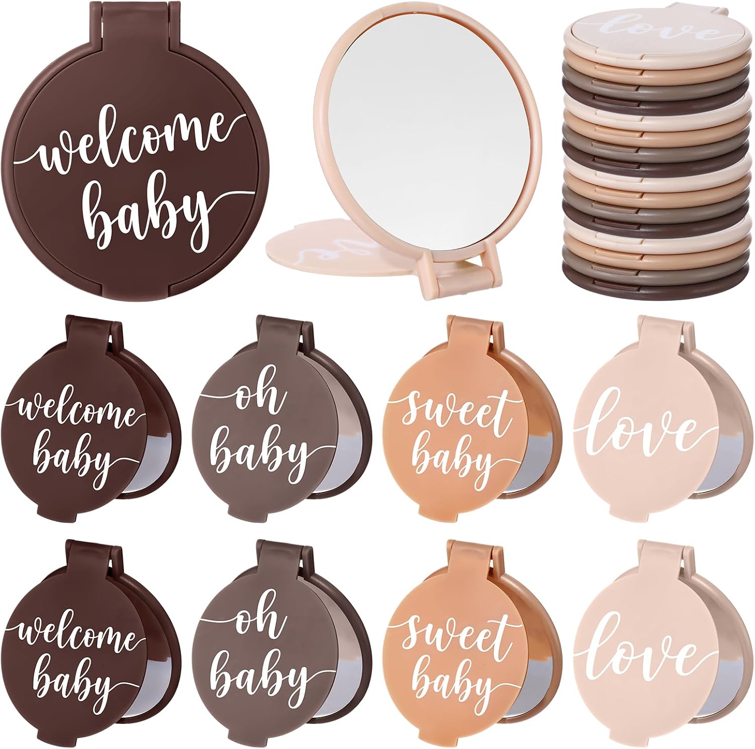 RattanView 25 Pcs Baby Shower Party Favors for Guests Mini Portable Folding Mirrors Pocket Makeup Mirrors Baby Shower Return Gifts for Gender Reveal Party Decorations (Pink)
