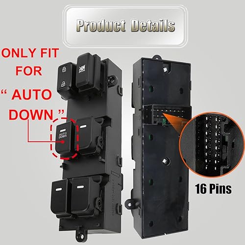 Miniatura 4 de 93570-2T000 Interruptor de ventana de control eléctrico delantero izquierdo compatible con 2010-2013 Kia Optima Replace# 935702T000, reemplazo del