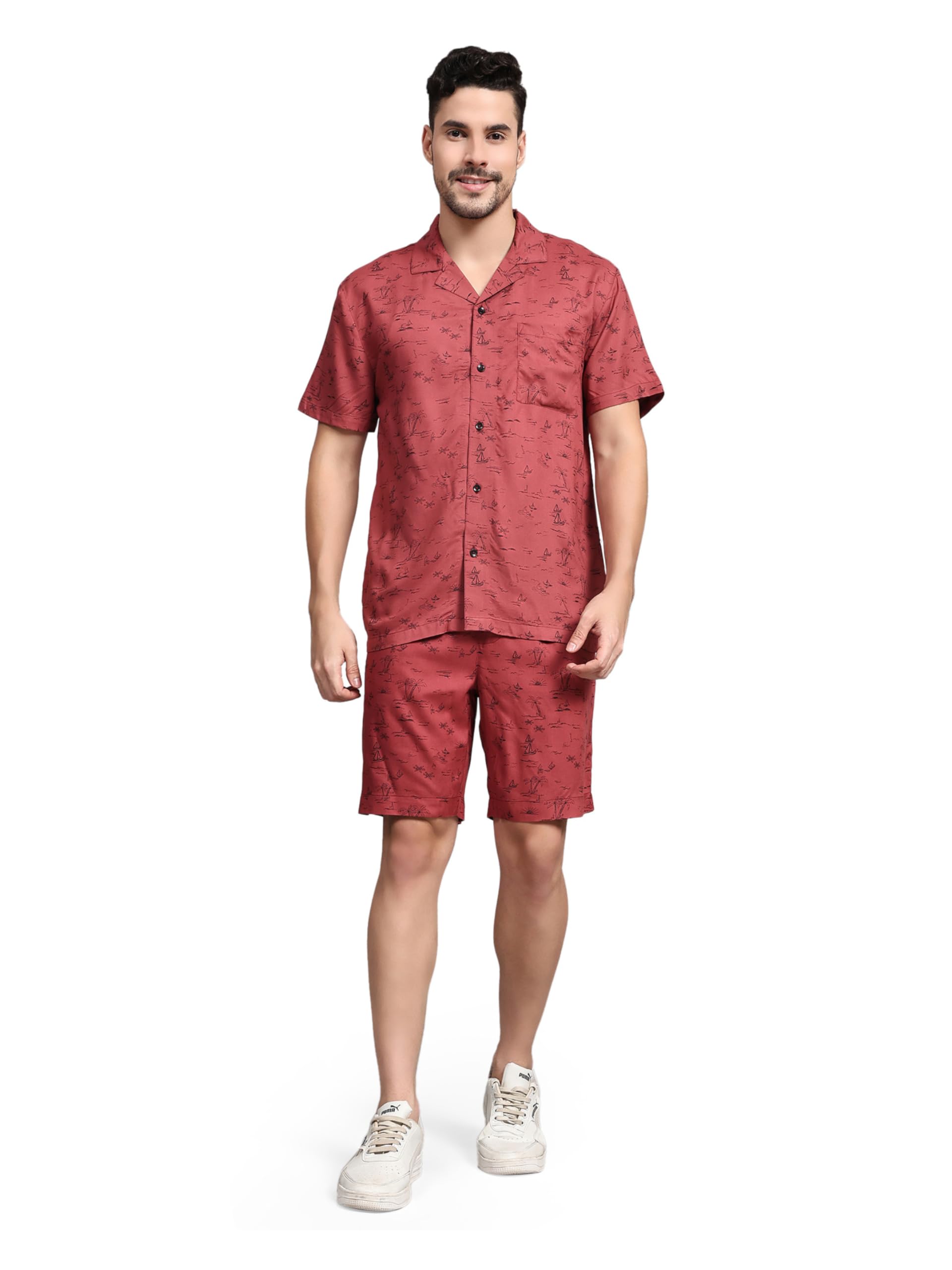 Men’s Printed Shirt with Shorts Set | Cotton Co-Ord Set-image-40