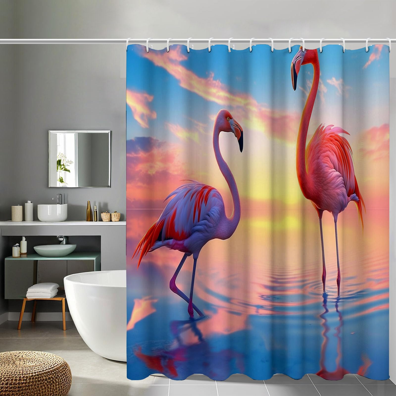 Rideau de douche flamant rose bleu pour cabine de douche crée une ambiance de vacances zen