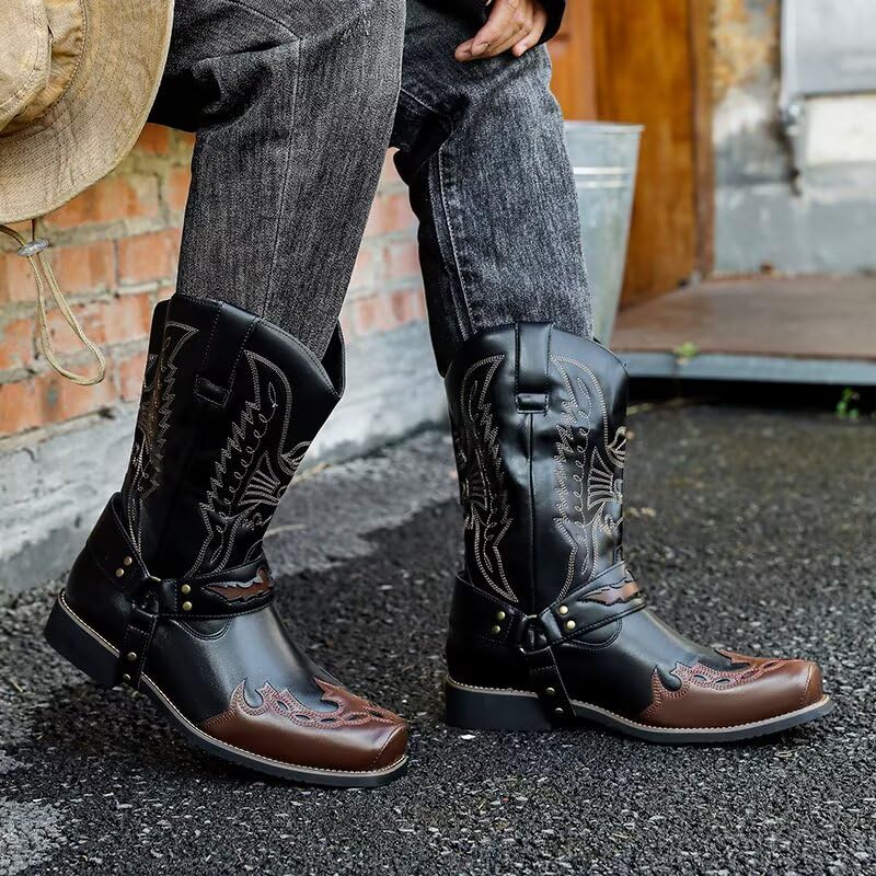 Image of Cowboy Boots for Men - Western Men's Boots with Classic Embroidered, Slip on Square Toe Boots, Slip Resistant Country Boots