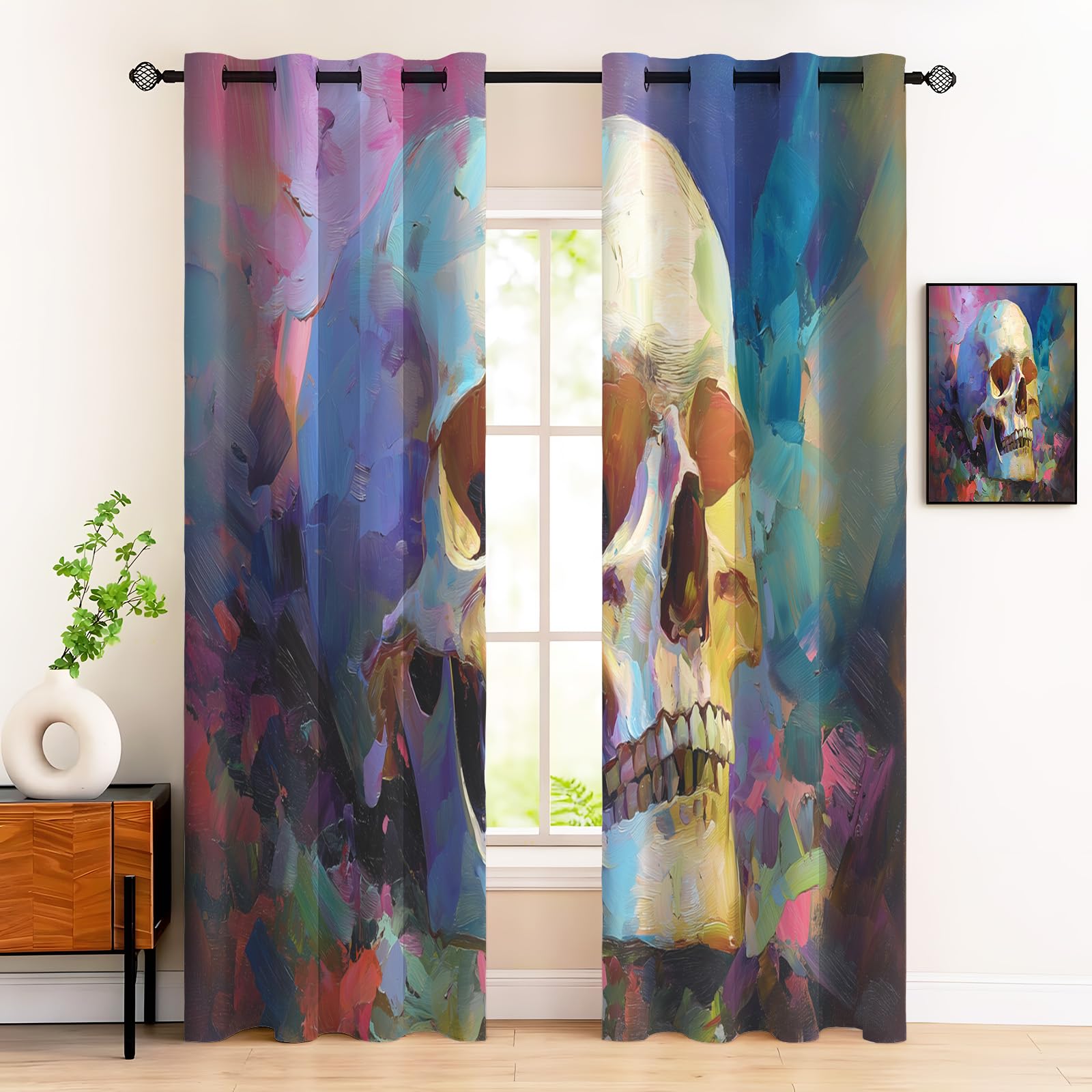 Rideaux occultants peinture à l'huile crâne vert 117x137cm pour salon