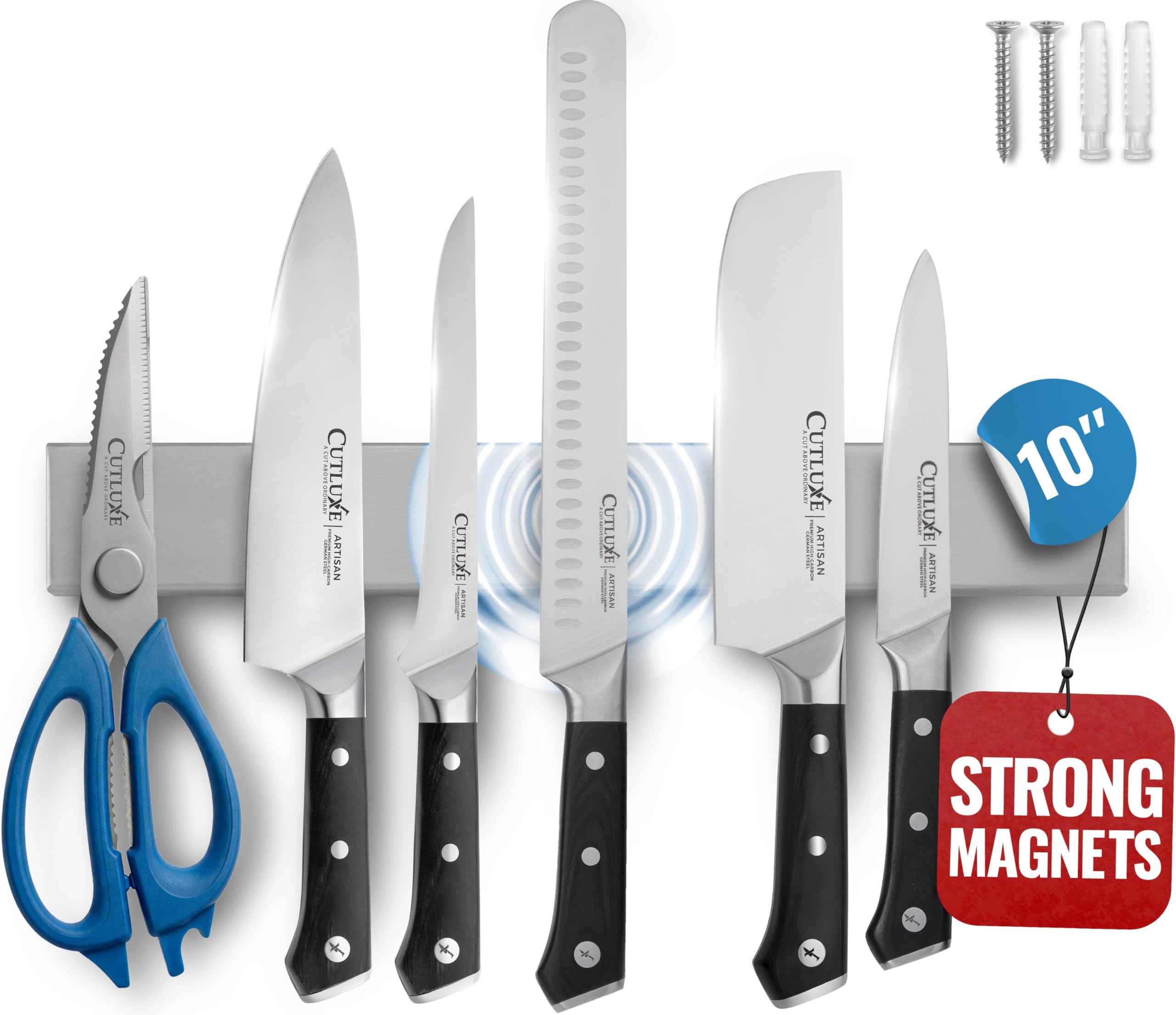 Cutluxe Magnetic Knife Holder for Wall & Fridge, 10" Knife Magnetic Strip