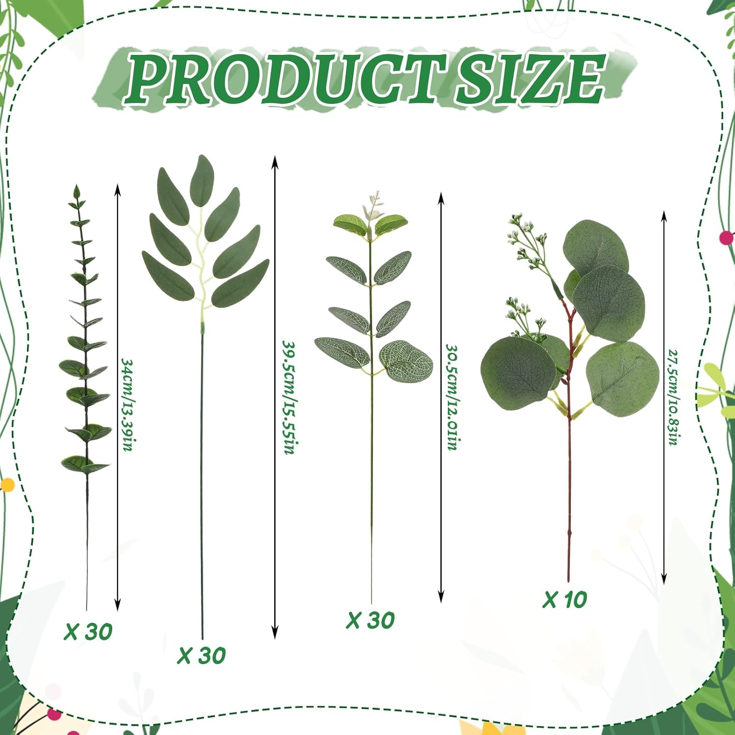 Artificial Eucalyptus Stems Bulk - 4 Kinds Mixed Realistic Greenery with Bendable Stems, Waterproof Silver Dollar Silk Eucalyptus for Wedding Bouquet, Floral Arrangement, Vase Home Decor