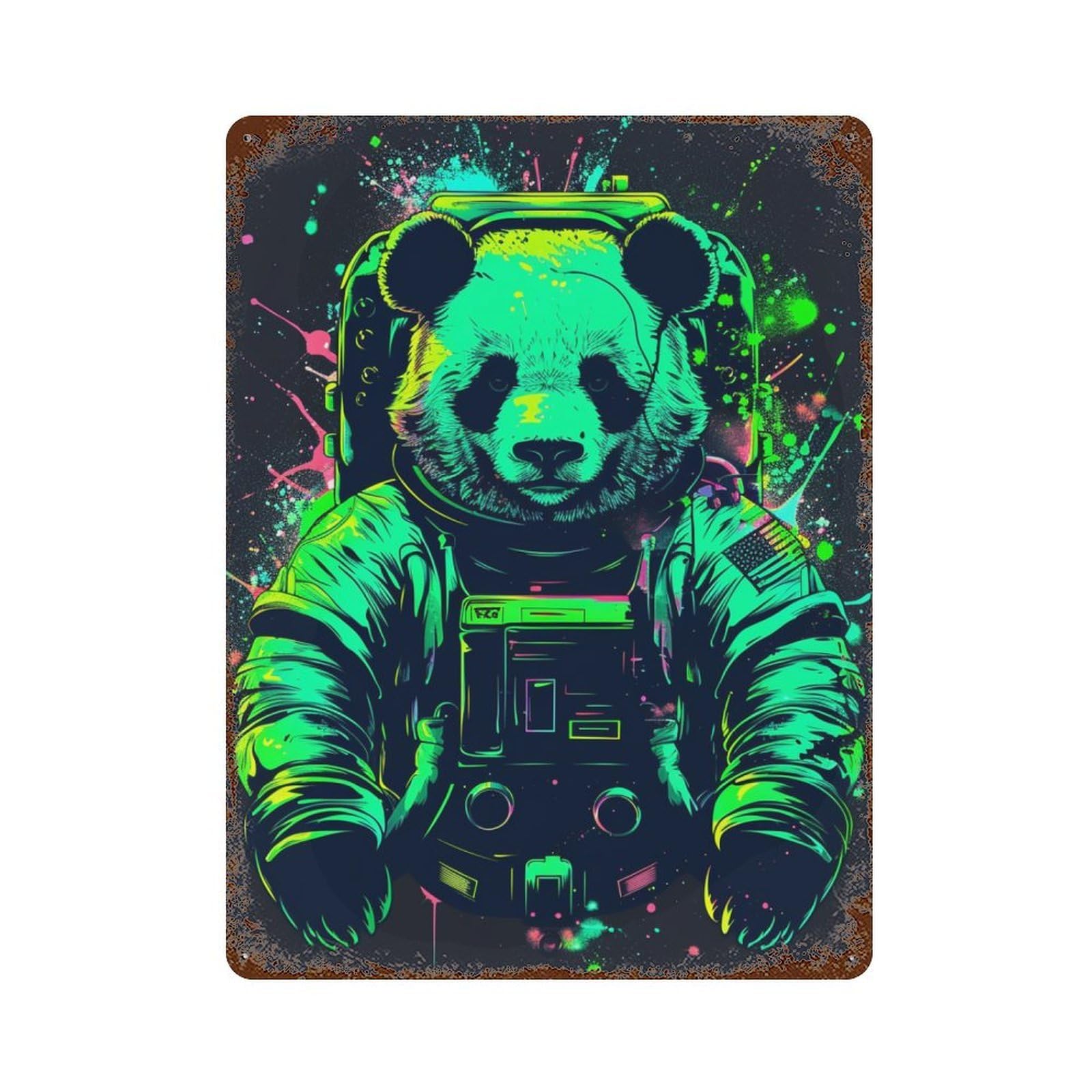 Panda Astronaut Space Suit Art Print 15.7"x11.8" Vintage Metal Tin Sign, Shabby Chic Decor for Office, Studio And Wall Decor