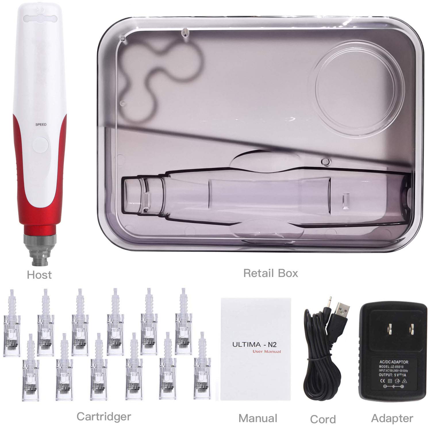 Microneedling Derma Roller Pen with 12pcs Cartridges (0.25mm) At Home Use N2