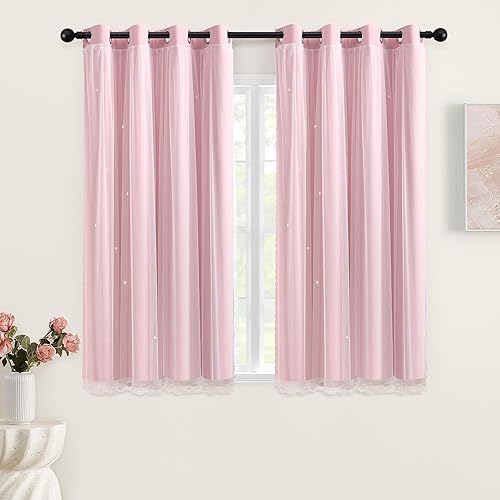 Miniatura 62 de XiDi Cortinas opacas para dormitorio de niñas, diseño de princesa unicornio arcoíris, 72 pulgadas de largo, rosa/azul