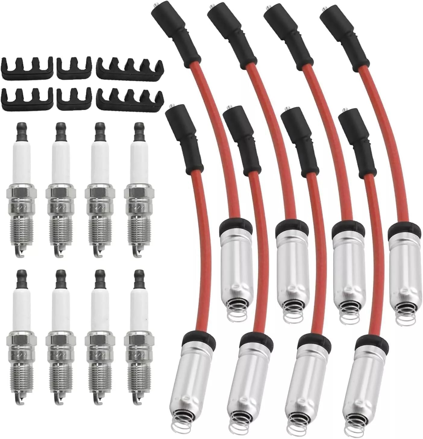 Set of 8 Spark Plugs 41-110 & M8-48322 Spark Plug Wires Compatible with Cadillac Chevy GMC Buick Hummer Pontiac Saab V8 4.8L 5.3L 5.7L 6.0L 6.2L 6.6L 8.1L
