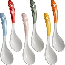 Ceramic Soup Spoons Set of 6 Asian Soup Spoon Porcelain Chinese Ramen Soup Spoons for Pho Miso Cereal Stews Wonton Dumpling (Model 1#)